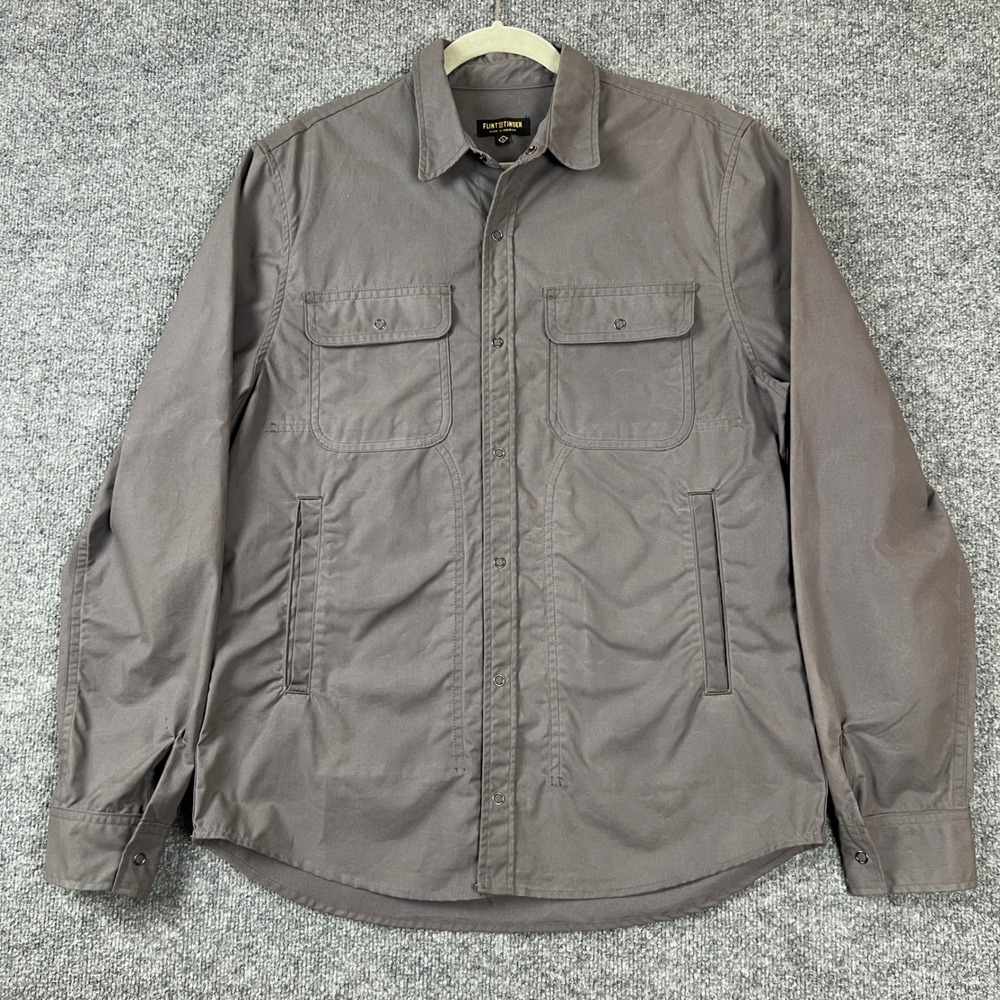 Flint and Tinder British Millerain Field Jacket Mens Large Grey Snap Front Shirt